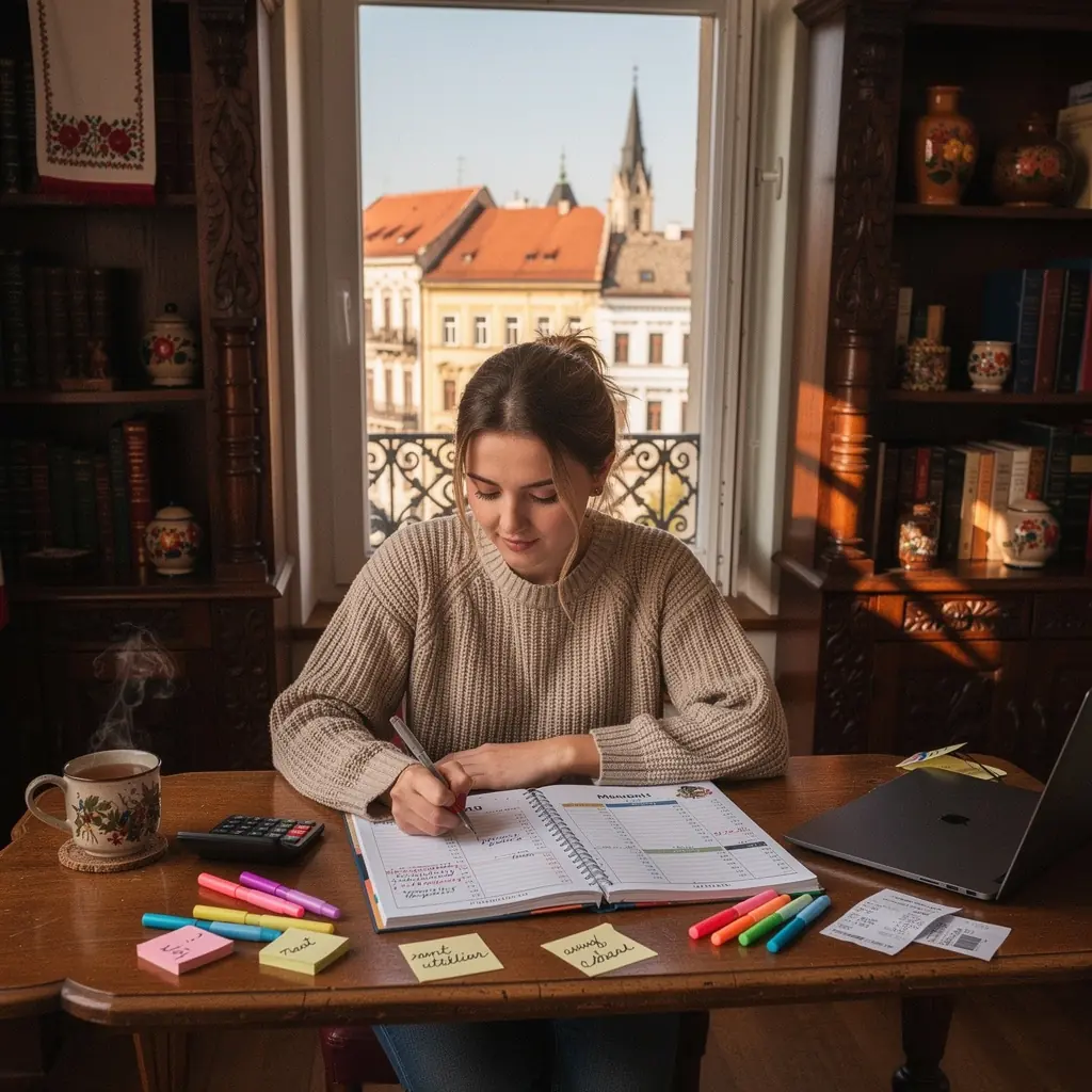 Havi költségvetés tervezésének lépéseit bemutató illusztráció.